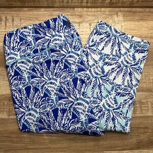 Lilly Pulitzer Luxletic Cropped Leggings Blue White Womens Large 21"‎ Inseam